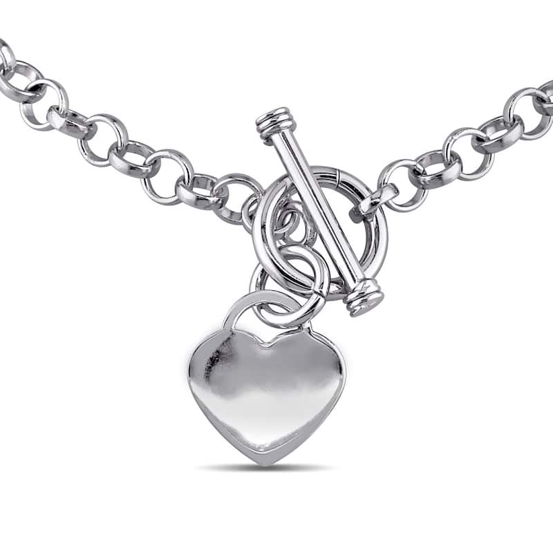 Miadora Sterling Silver Heart Toggle Necklace