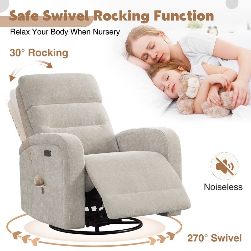 Aemeios Swivel Power Recliner Rocker with USB and Type C Port Set of 2