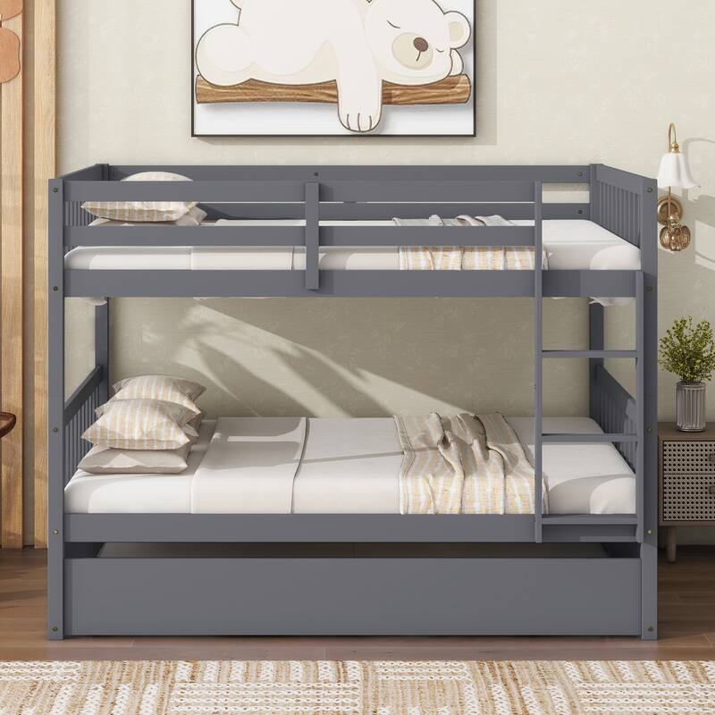 Full Over Full with Trundle, Convertible to 2 Full Platform Beds,Bunk Bed with Ladder and Safety Guardrails