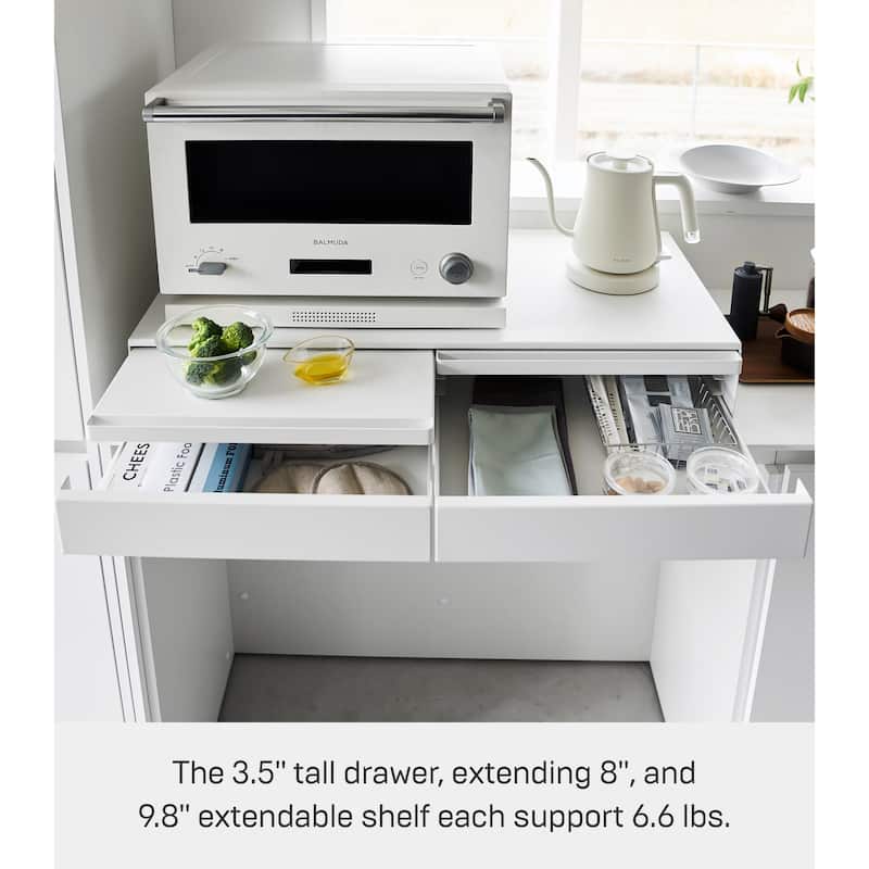 Yamazaki Home Countertop Drawer with Pull-Out Shelf - Wide, Steel - L 25.31 x W 31.5 x H 5.31 inches