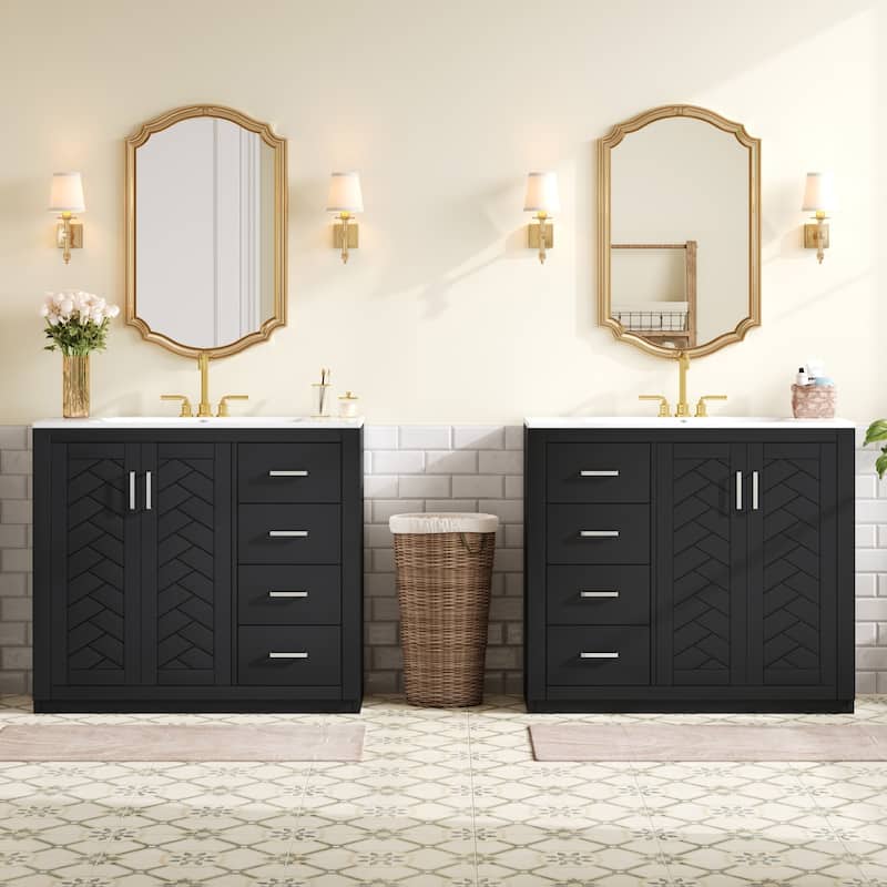 GDFStudio - Briarwick Modern Freestanding Double Bathroom Vanity Set with Ceramic Sinks, Drawers & Soft Closing Doors - 72'W
