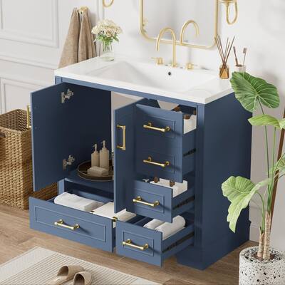 36" Bathroom Vanity with Resin Sink and Ample Storage