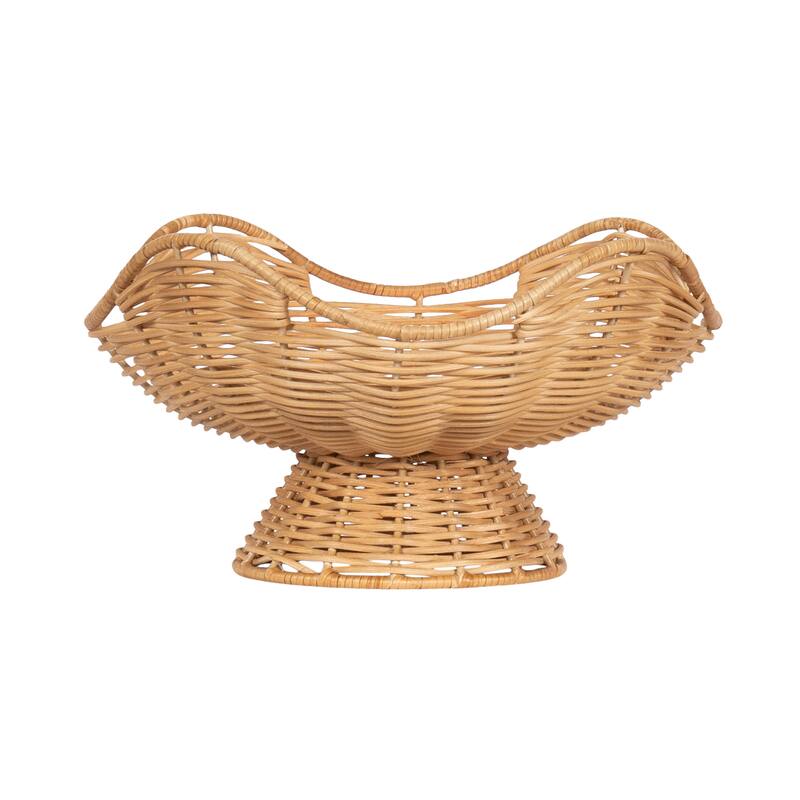 Kate and Laurel Wylla Wavy Rattan Pedestal Bowl - 11" Diameter