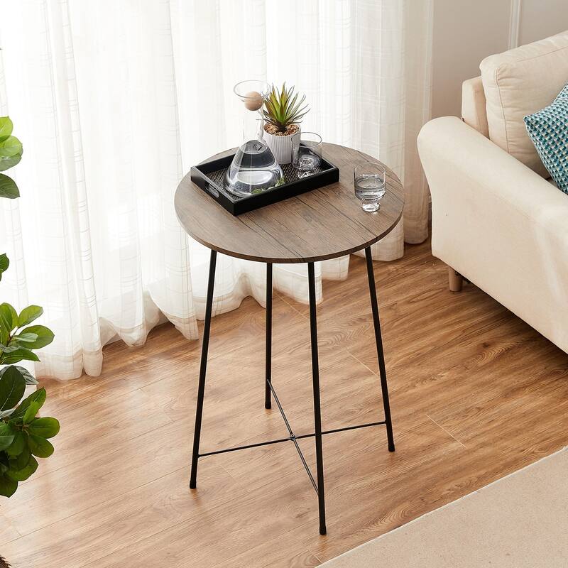 35.4'' High Round Bar Table, Industrial Style Wood Top Bistro Pub