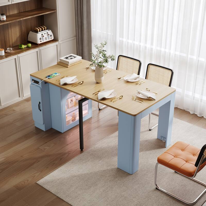 Modern Extendable Dining Table with Rolling Wheels and Integrated Power Outlet for Versatile Spaces