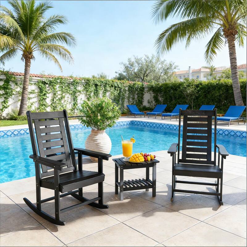 GDFStudio - Outdoor HDPE High Back Rocking Chairs ( Set of 2 )