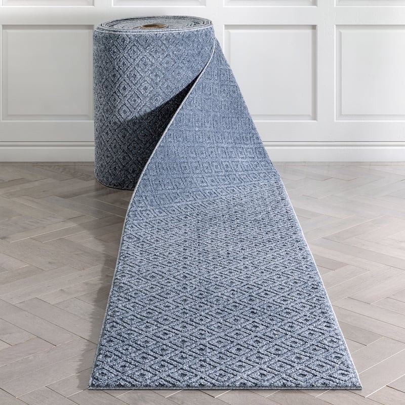 Custom Size Runner Malaga Pia Tribal Diamond Hallway Stair Rug - 2'7" x 70' - Light Blue - Runner