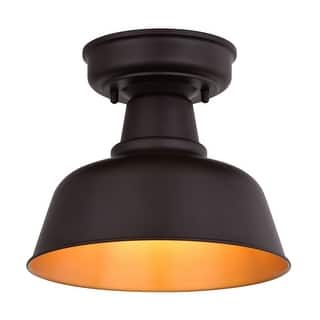 Cody Oil Rubbed Bronze and Light Gold Farmhouse Outdoor Flush Mount Ceiling Light - 10.25-in W x 8.75-in H x 10.25-in D