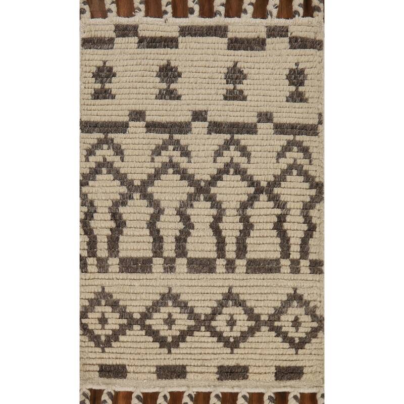 Striped Moroccan Indian Accent Rug Hand-Knotted Wool Carpet - 2'0"x 3'0"
