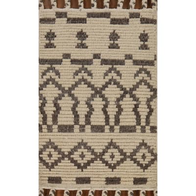 Striped Moroccan Indian Accent Rug Hand-Knotted Wool Carpet - 2'0"x 3'0"