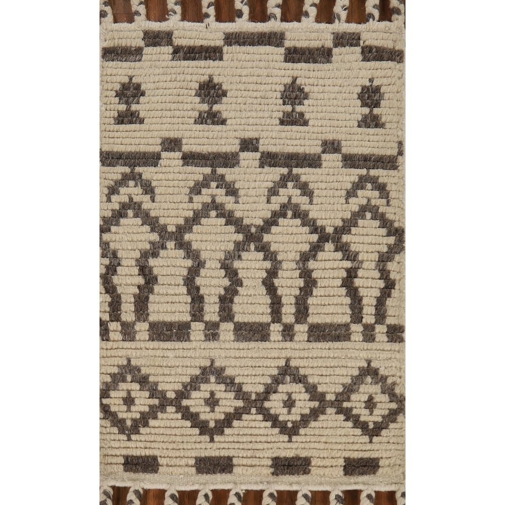 Striped Moroccan Indian Accent Rug Hand-Knotted Wool Carpet - 2'0"x 3'0"