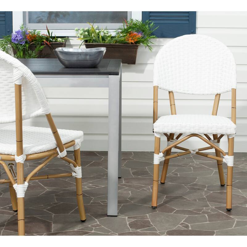 SAFAVIEH Noretta Indoor/ Outdoor Stackable Dining Chair (Set of 2) - 18Wx22Dx35H - White/Light Brown