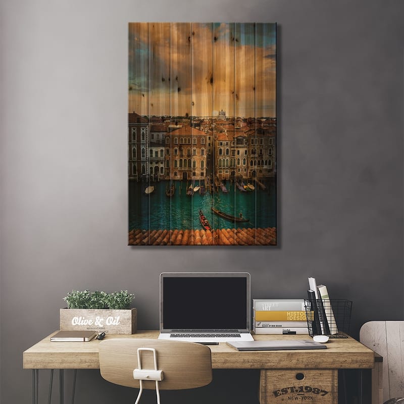Sunset In Venice Print On Wood by Enzo Romano - Multi-Color