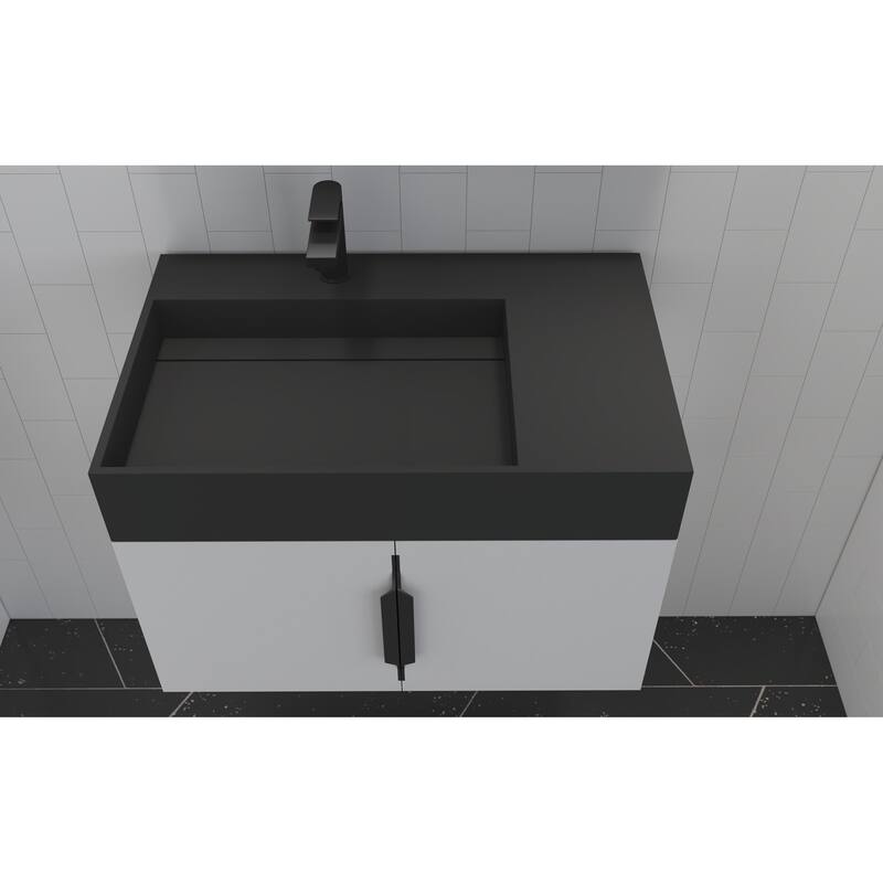 Amazon 30" Wall Mounted Bathroom Left Basin Vanity Set w/ Black Top