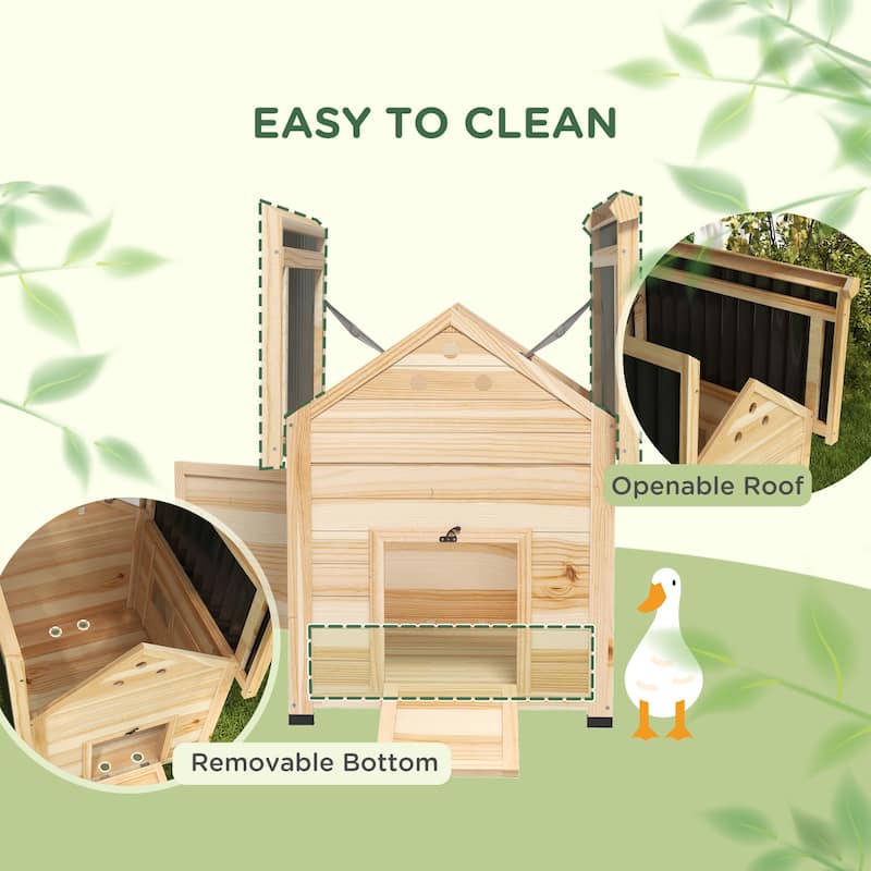 PawHut Duck Coop, Wooden Duck House, Outdoor Small Animal House with Openable Roof, Double Doors, Removable Base