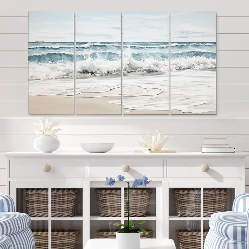 Designart "Beach Minimalism Landscape III" Nautical & Beach Metal Wall Décor Set - 48 In. Wide X 28 In. High - 4 Panels Equal Panels