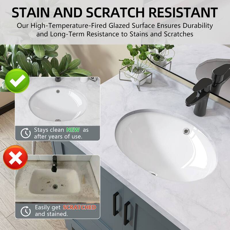 17" Oval Vitreous China Undermount Bathroom Sink With Overflow (2 Pack) - 17" Oval Undermount Bathroom Sink(2 Pack)