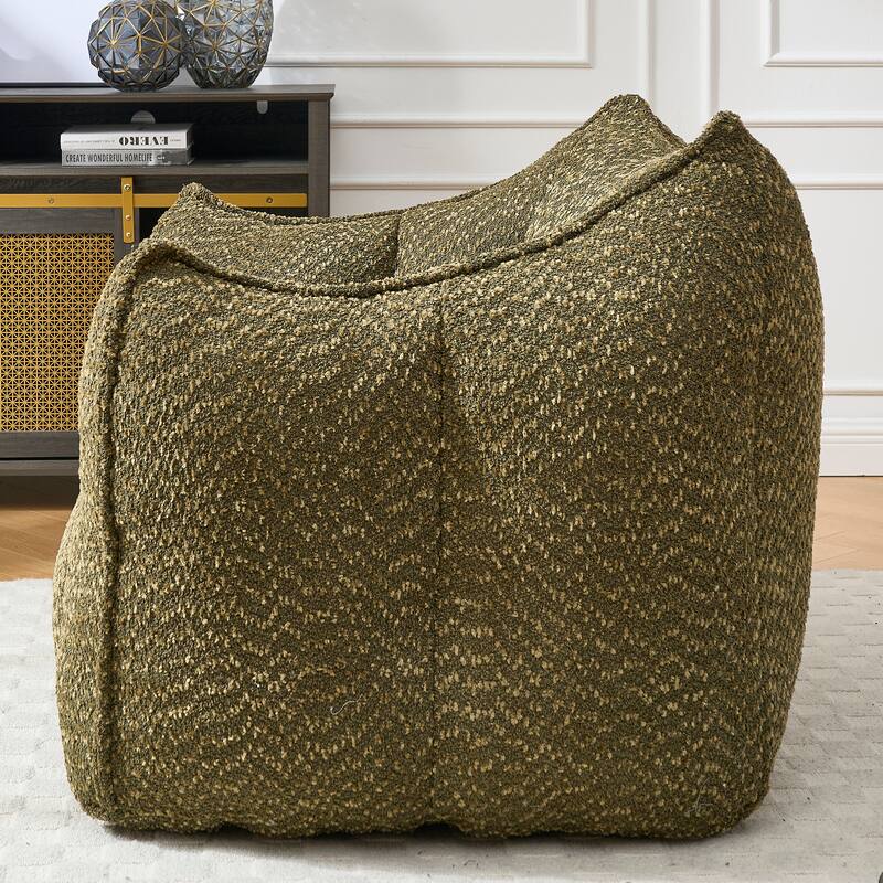 Chenille Square Bean Bag Chair, High Resilience Foam Lounge Chair, Cozy Aldult Lazy Sofa with Curved Armrests and Backrest