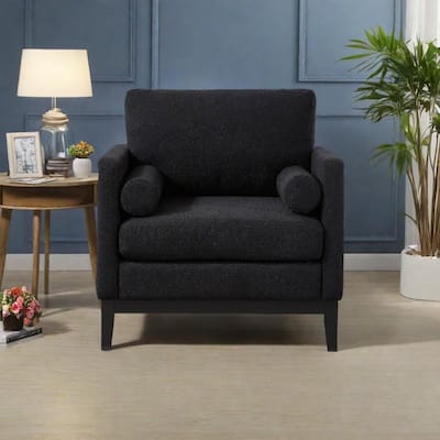 Boucle Modern Farmhouse Armchair with 2 Bolster Pillows and 300lb Capacity