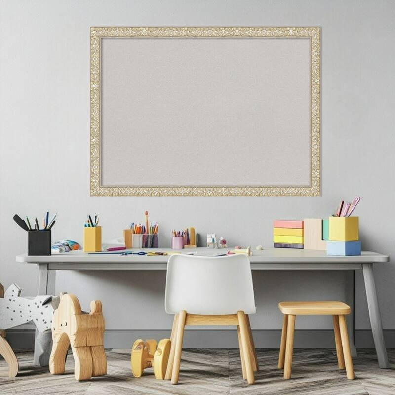 Lila Silver Wood Framed Cork Board - Bulletin Board, Organization Board, Pin Board