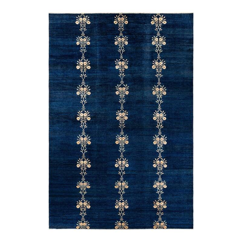 Overton Handknotted Wool Vintage Inspired Contemporary Eclectic Blue Area Rug - 17' 5" x 12' 0"
