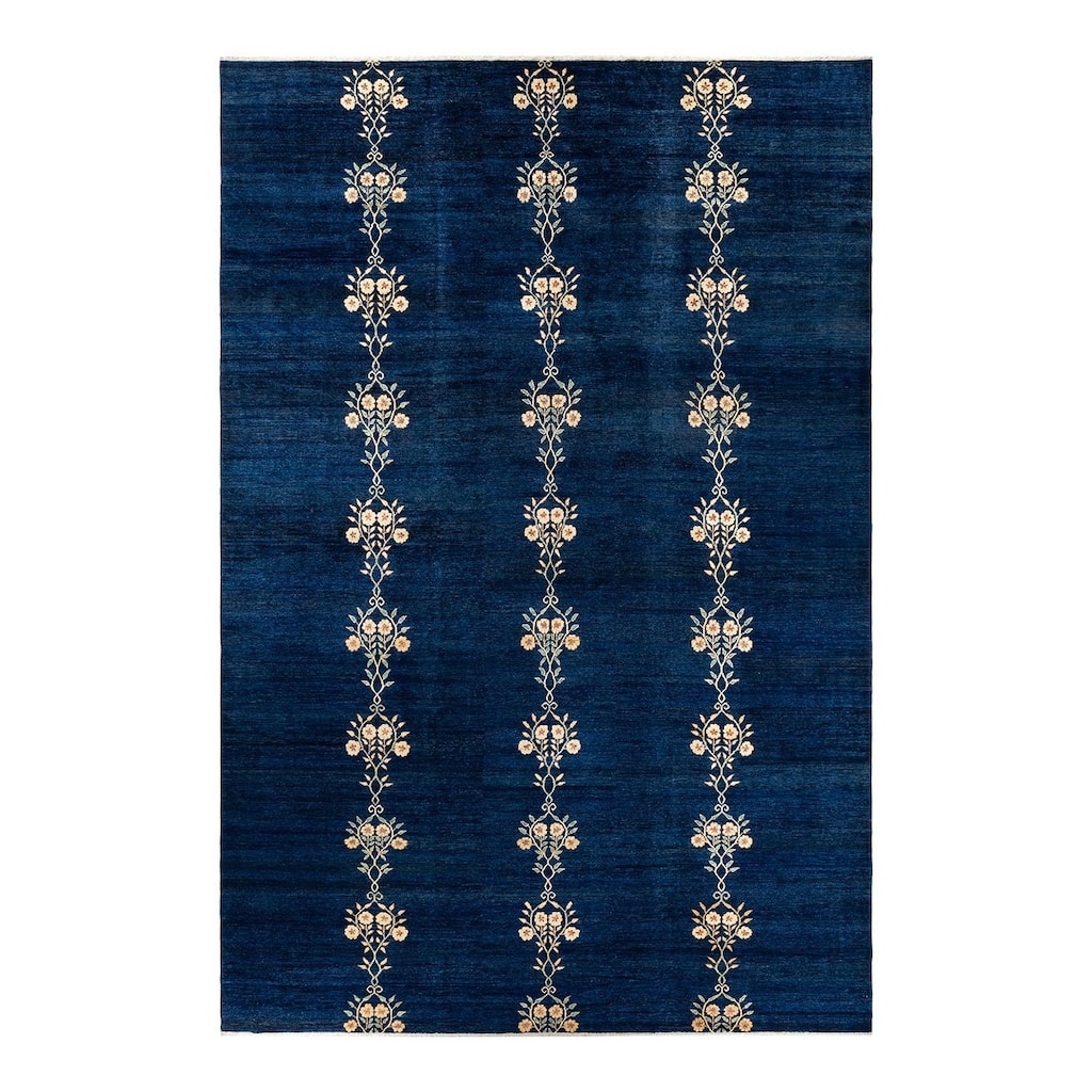 Overton Handknotted Wool Vintage Inspired Contemporary Eclectic Blue Area Rug - 17' 5" x 12' 0"