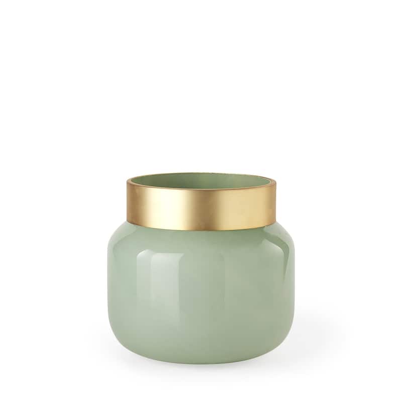 Smokey Green and Glass Rounded Oval Vase - 10" W x 10" H x 10" D