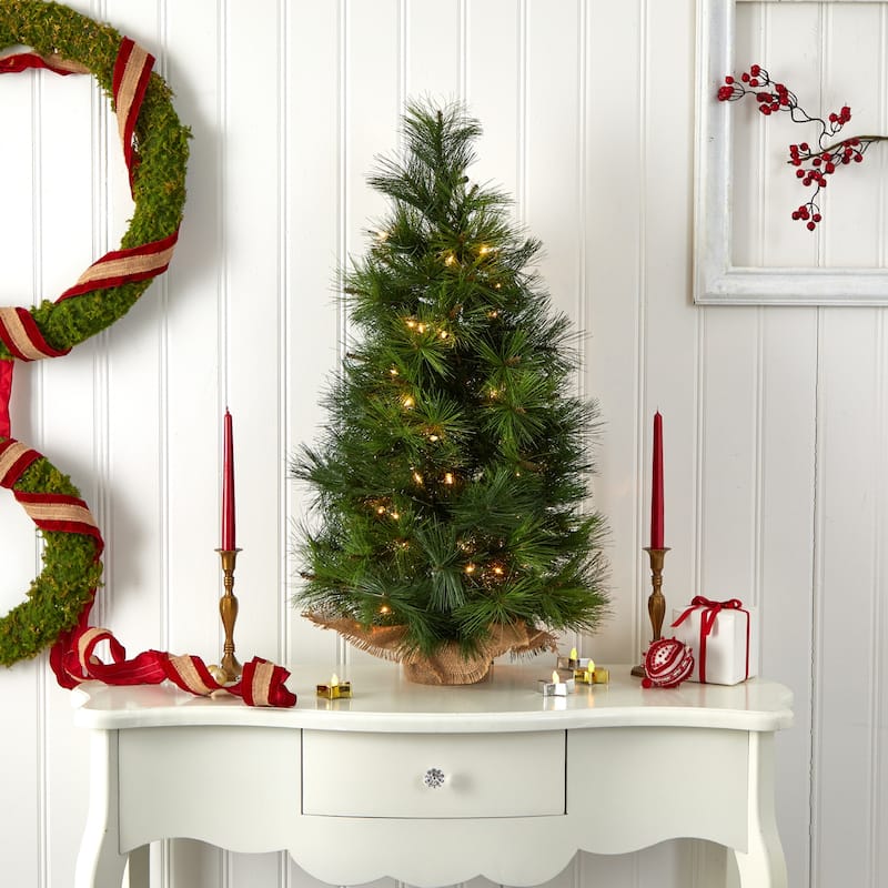 3ft. Artificial Christmas Tree with Burlap Bag & Clear Lights - Petite Rustic Holiday X-Mas Accent
