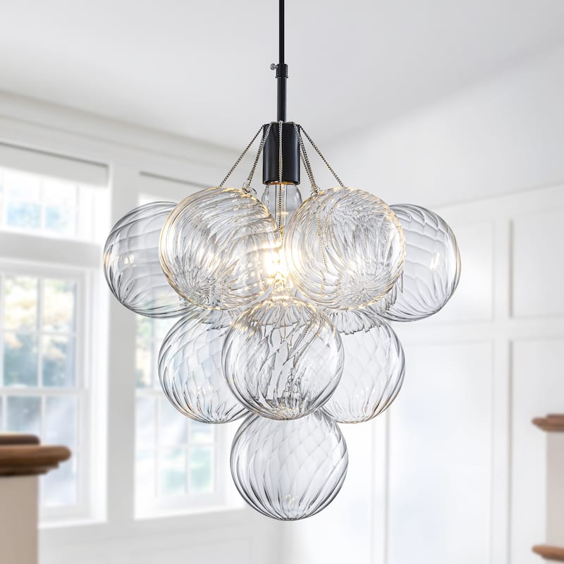 Starsky 1-Light 15in. Contemporary Clear Swirled Glass Bubble Cluster Chandelier - Black