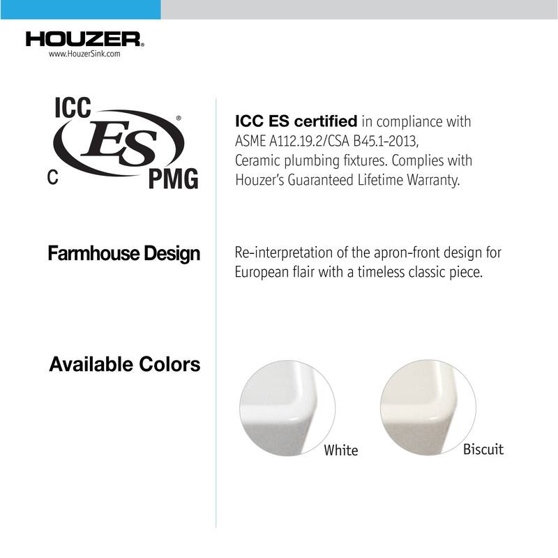 Houzer PTS-4118 Platus 30" Farmhouse Single Basin Fireclay Kitchen
