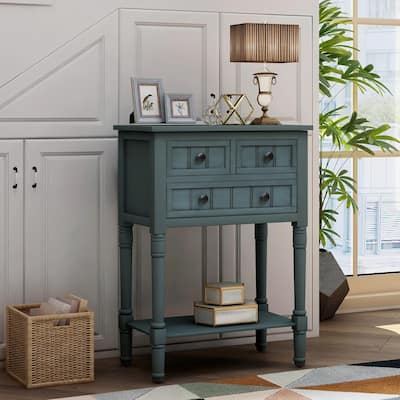 Narrow Console Table with 3 Drawers and Bottom Shelf