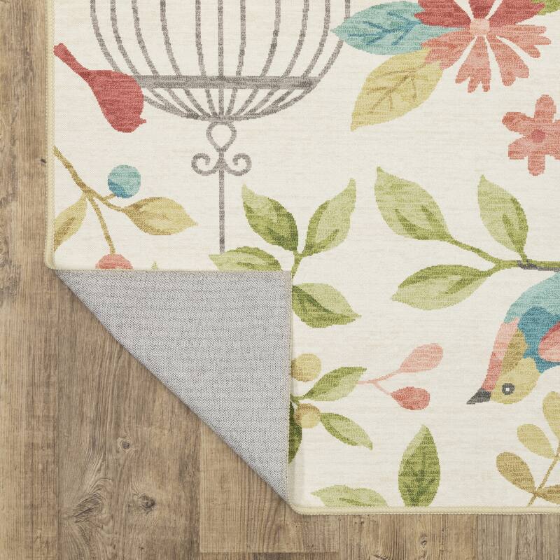 Style Haven Flores Bird Cages Beige/Multi Indoor-Outdoor Washable Rug