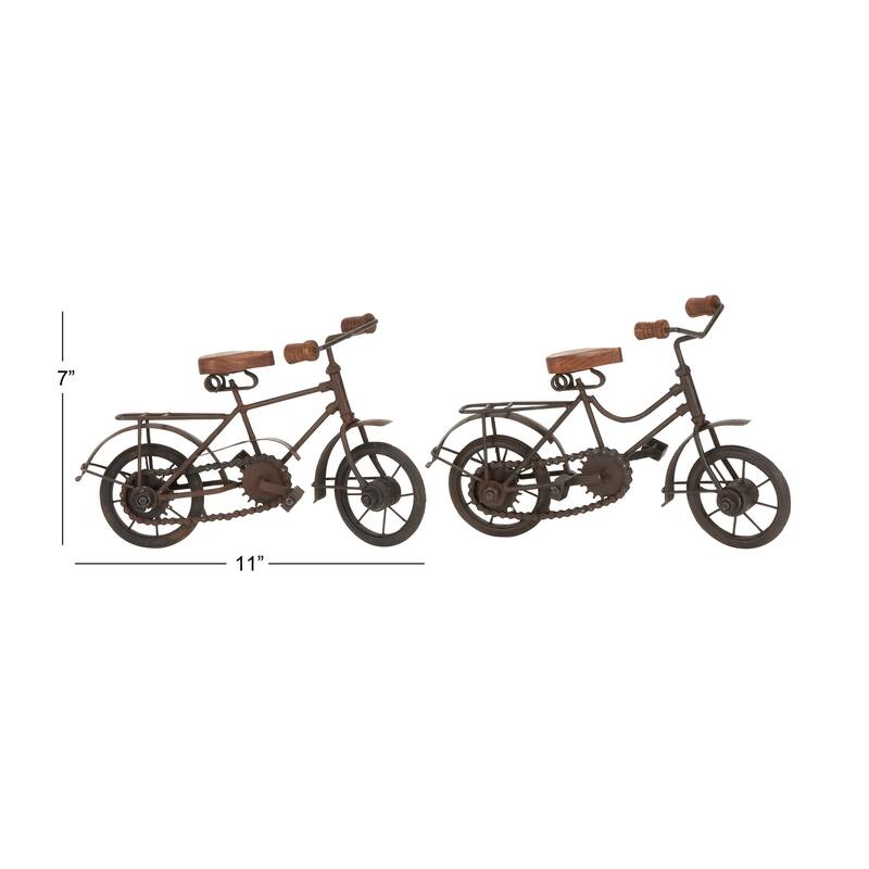 Black Metal Bike Decorative Sculpture with Wood Accents (Set of 2) - 11 x 4 x 7