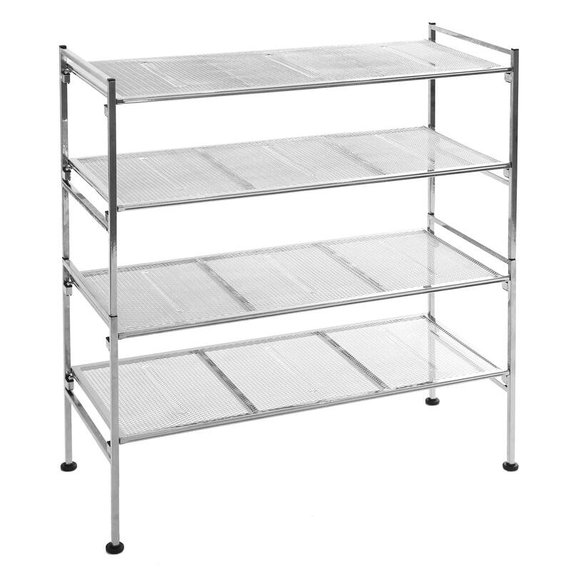 Seville Classics 4-Tier Stackable 15-Pair Metal Mesh Shoe Storage Rack Organizer, Silver Mesh