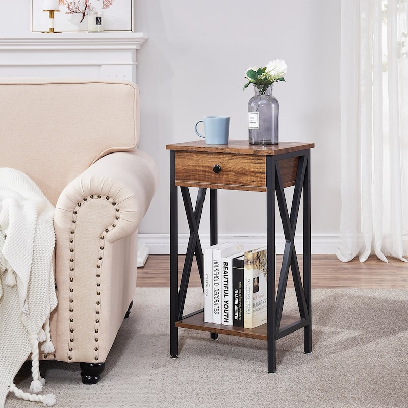 VECELO Mid-century 1-Drawer Tall Nightstands with Low Shelf,Nightstand