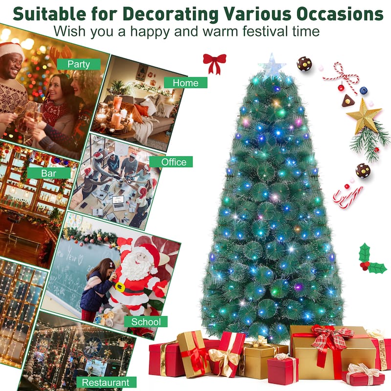 Gymax 5/6/7 FT Pre-Lit Fiber Optic Christmas Tree Artificial Christmas