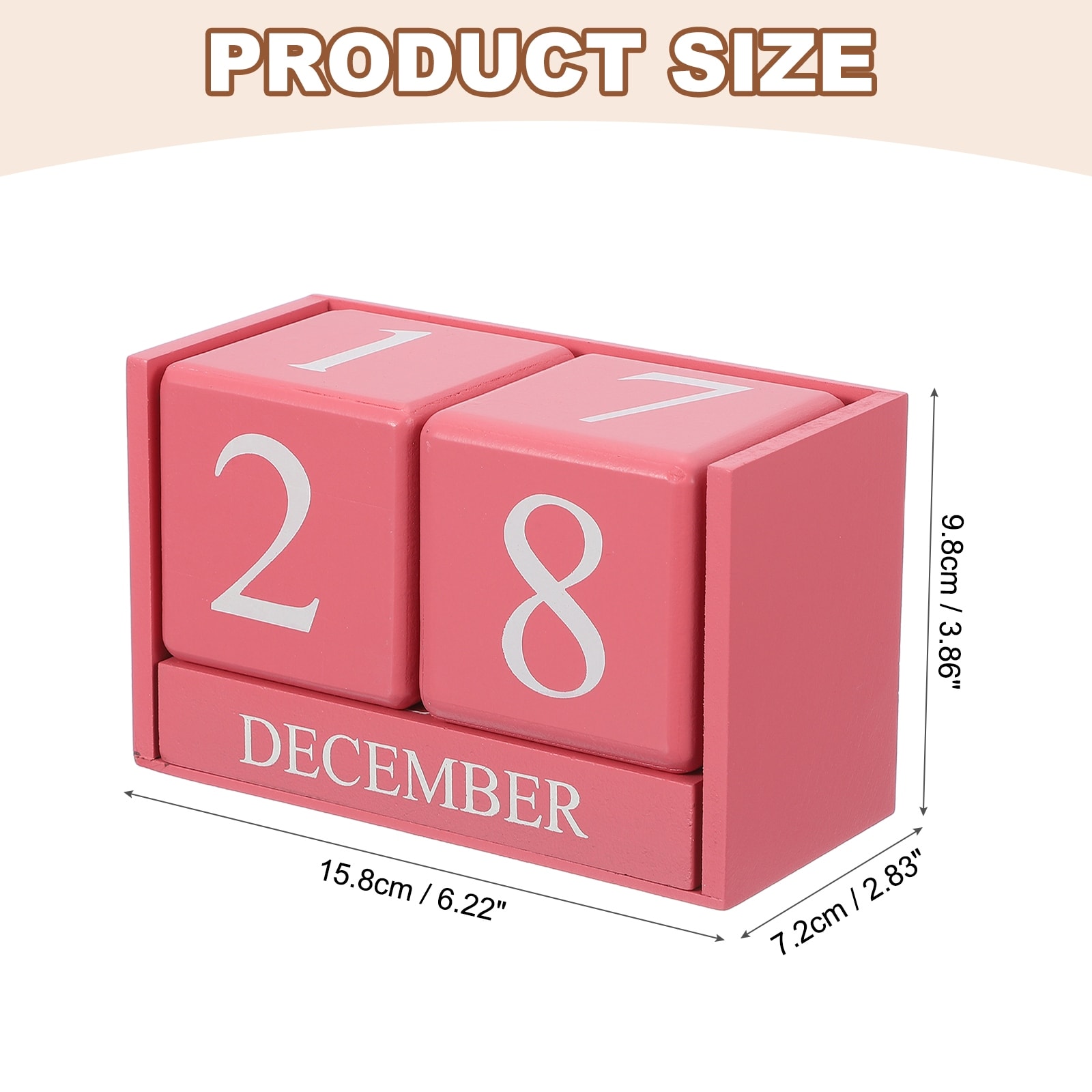 Wooden Desk Calendar, Wood Block Perpetual Calendar Vintage Reusable Month Date Display for Desk