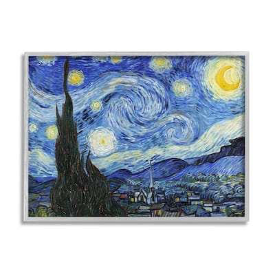 Stupell Van Gogh Starry Night Post Impressionist Painting Framed Giclee Texturized Art by Vincent Van Gogh