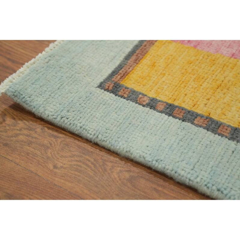 Geometric Wool Gabbeh Vegetable Dye Turkish Area Rug Handmade Wool Carpet - 9' 3'' X 6' 1''