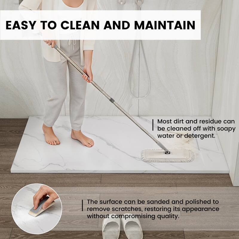 SMC Alcove Shower Pan Base with Reversible Drain, Low Profile, Wheelchair Access, Slip-Resistant, cUPC Certified