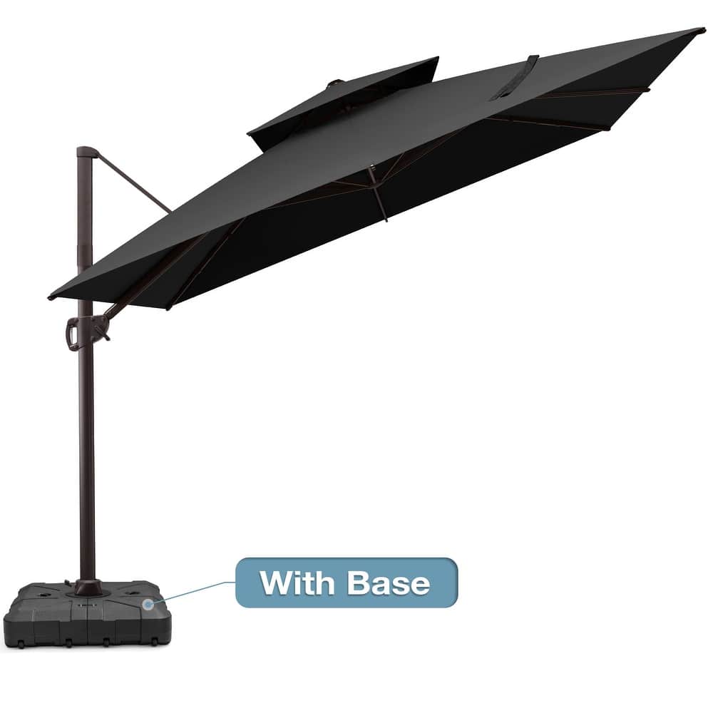 VredHom 11 FT Square Outdoor Patio Aluminum Double Top Cantilever Umbrella with Wheel Base Stand
