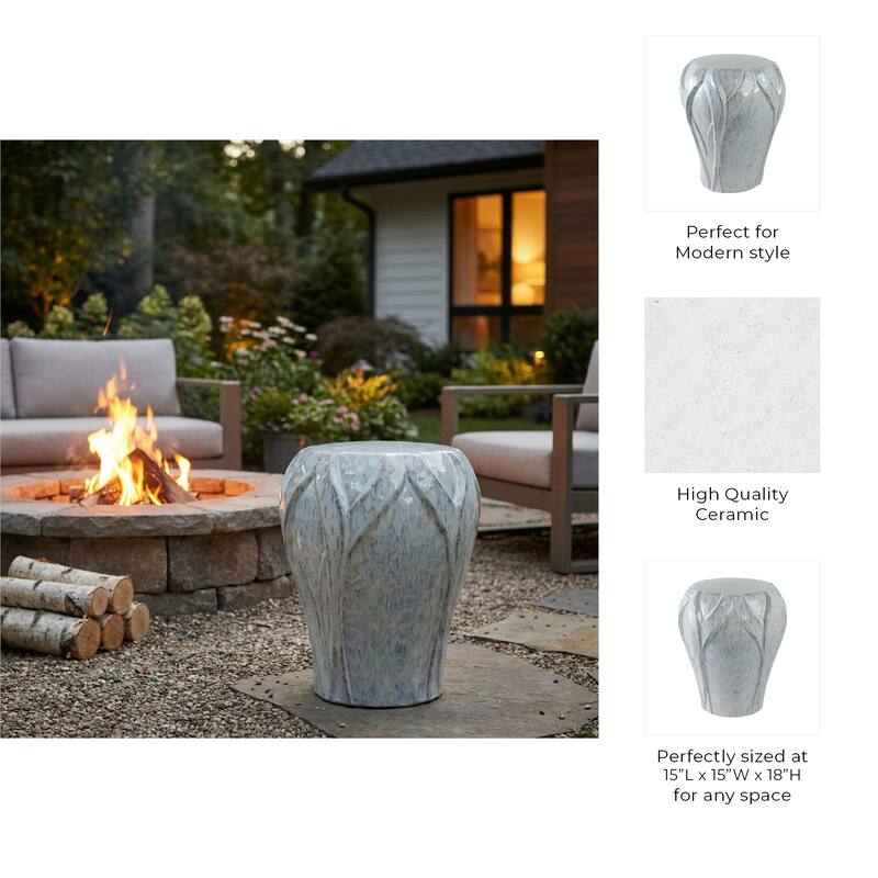 Garden Stool - Ceramic Elegant Sculptural - Ivory, 18"