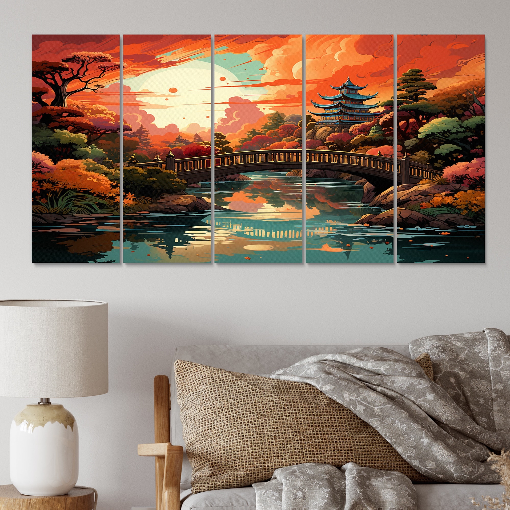 Minimalist Sunset Over Mountain Landscape 16 in x 32 in Painting Canvas Art Print, by Designart