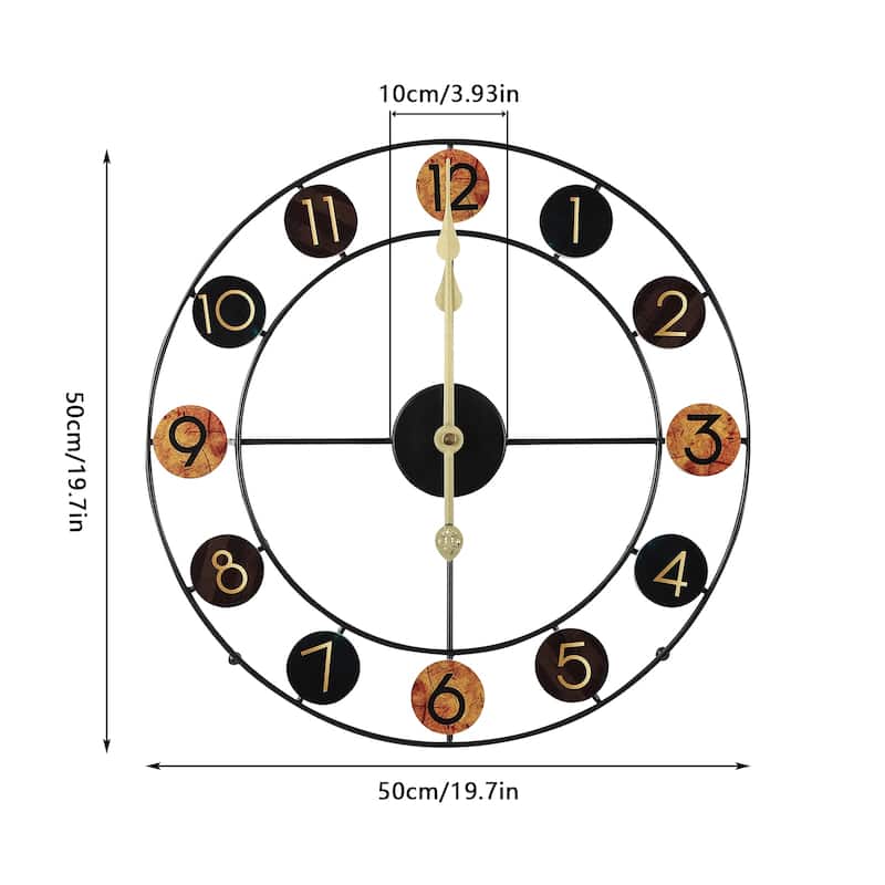 19.7In Round Silent Battery Operated Metal Wall Clocks Bed Bath