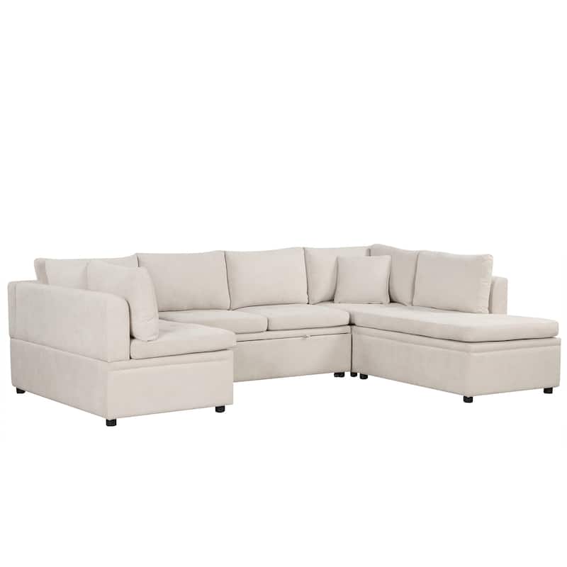 117.3" Chenille U-Shaped Sectional Sofa Bed with Pillows