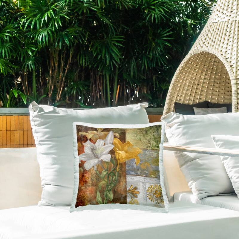 Stupell Blooming Lilies on Tile Pattern Printed Outdoor Throw Pillow Design by Sasha