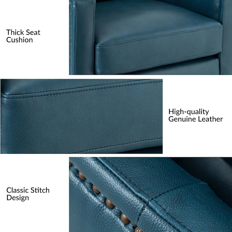 Jorge 28.74" Wide Traditional Genuine Leather Swivel Chair with Removable Seat Cushion and No Assembly Needed