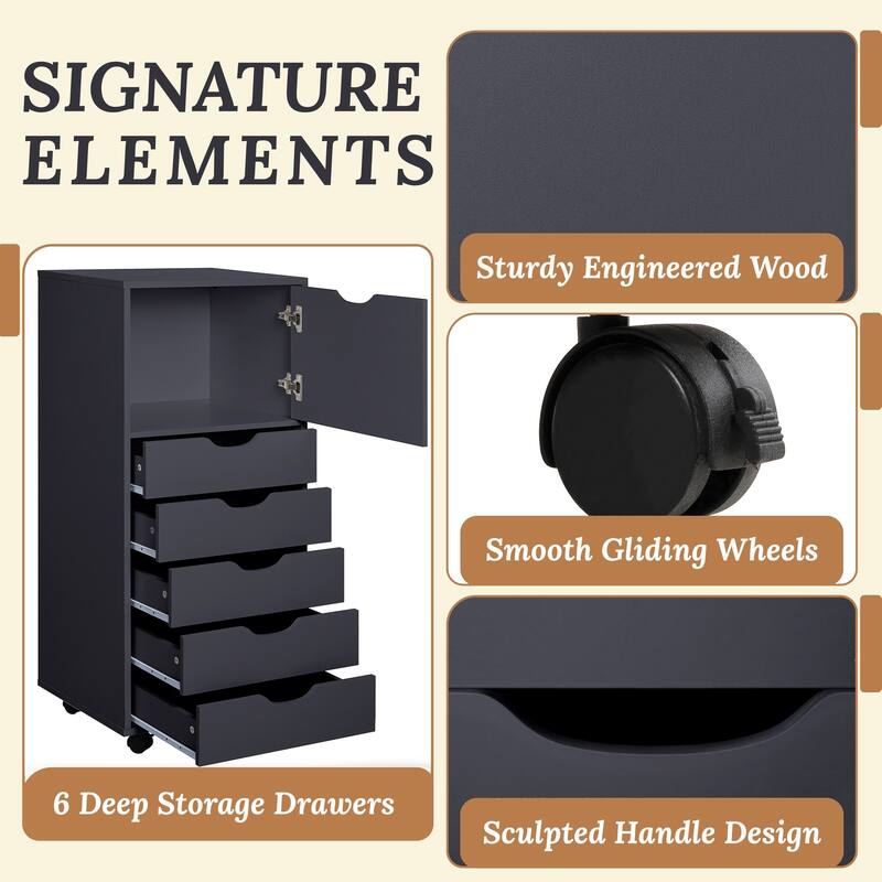 6 Drawer Wooden Dresser, Vertical Storage Cabinet with Makeup and Craft Organizer for Home Office