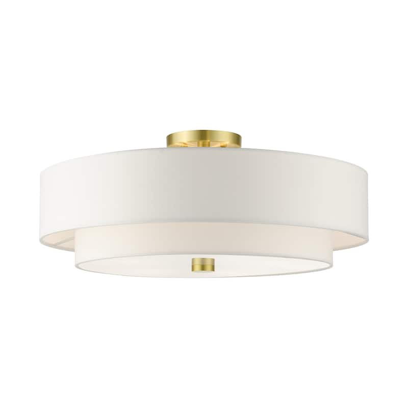 Livex Lighting Meridian 5 Light 22" Wide Semi-Flush Drum Ceiling - Satin Brass
