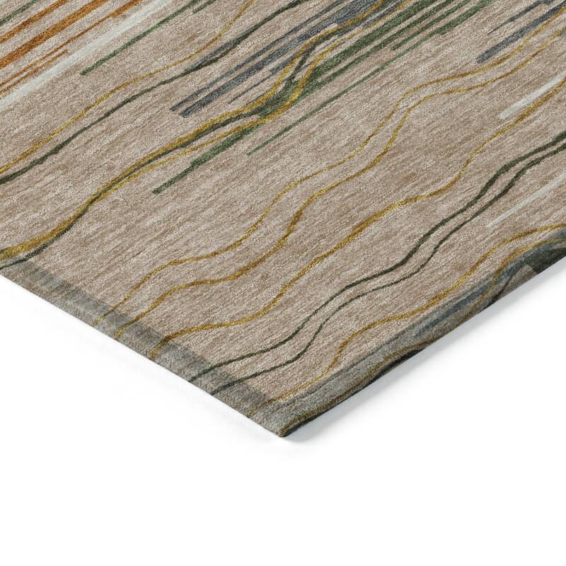 Machine Washable Indoor/ Outdoor Modern Stripe Chantille Rug